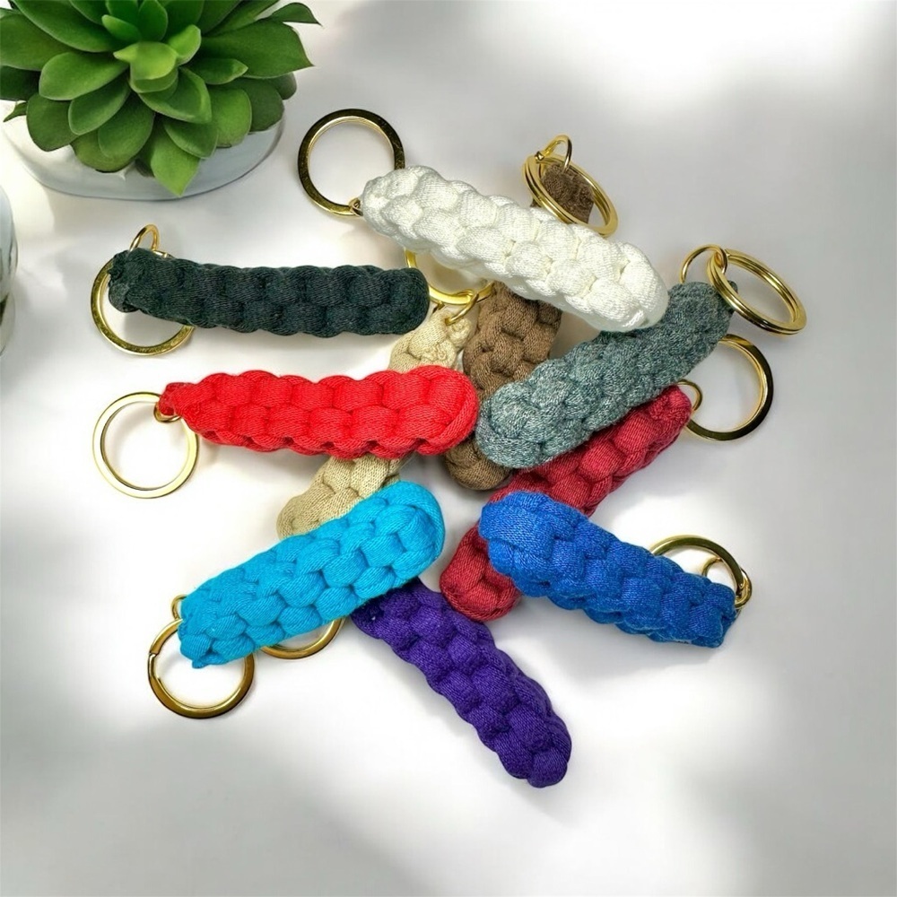 Blue Box Knot Keychain Gold Ring Braid T-Shirt Yarn Macrame Nautical Lanyard - Picture 6 of 7